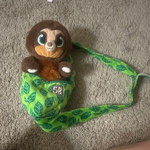 Green Leaf Sling Bag with Sloth Plush